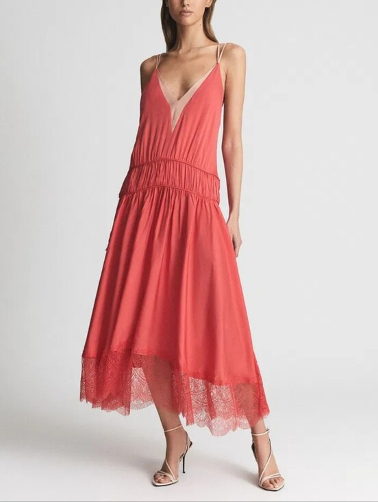 Reiss Dresses & Skirts - REISS Henley Romantic Lace Cami Midi Dress in Coral Red EU38/US 6